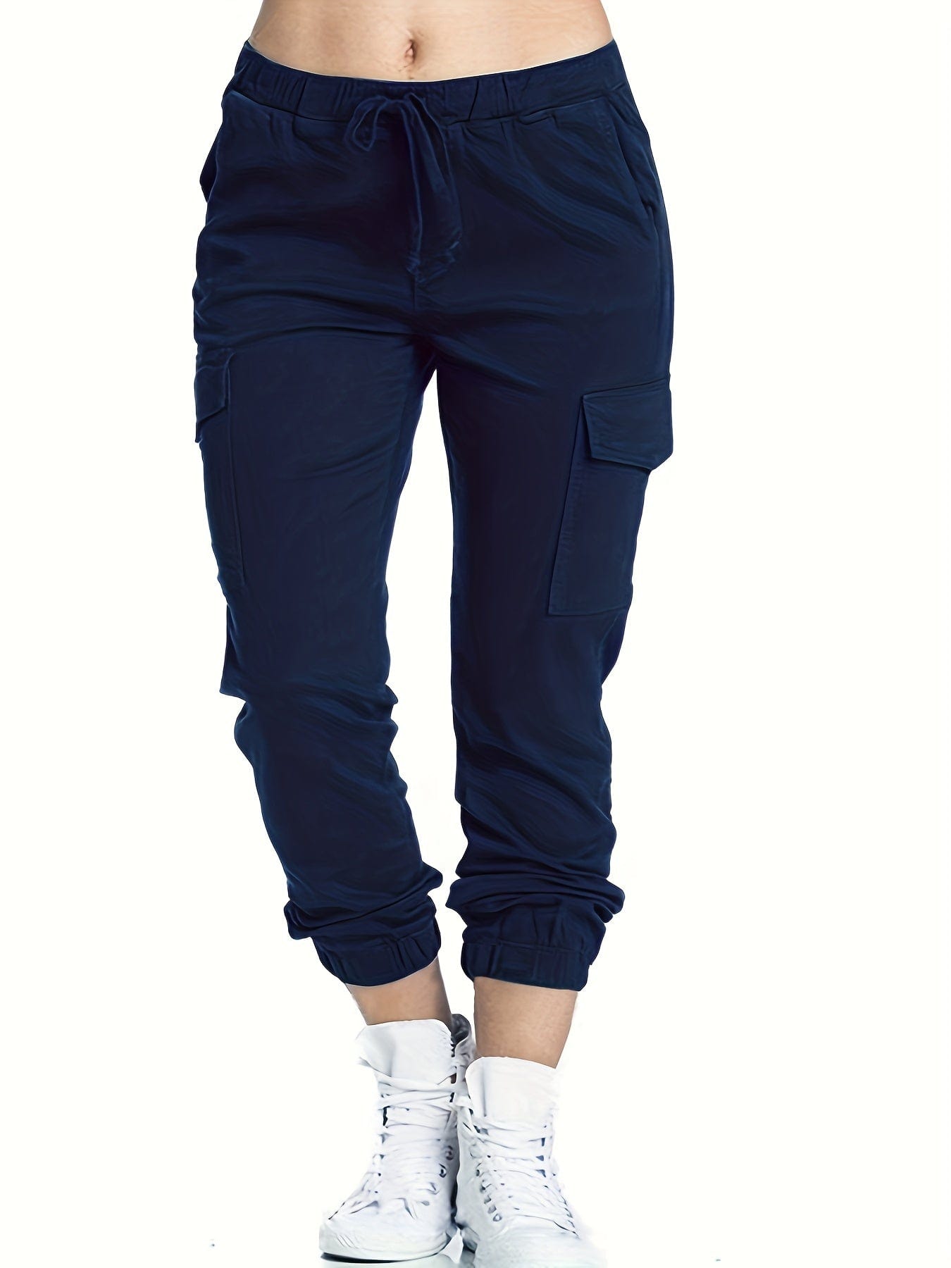 Y2K Solid Drawstring Cargo Elastic Waist Pockets Pants