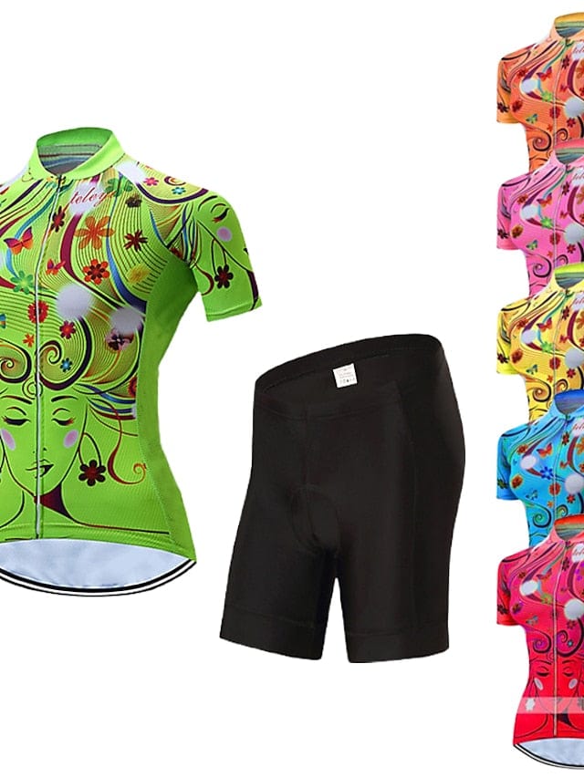 Women's Colorful Floral Cycling Jersey and Shorts Set for Mountain and Road Biking