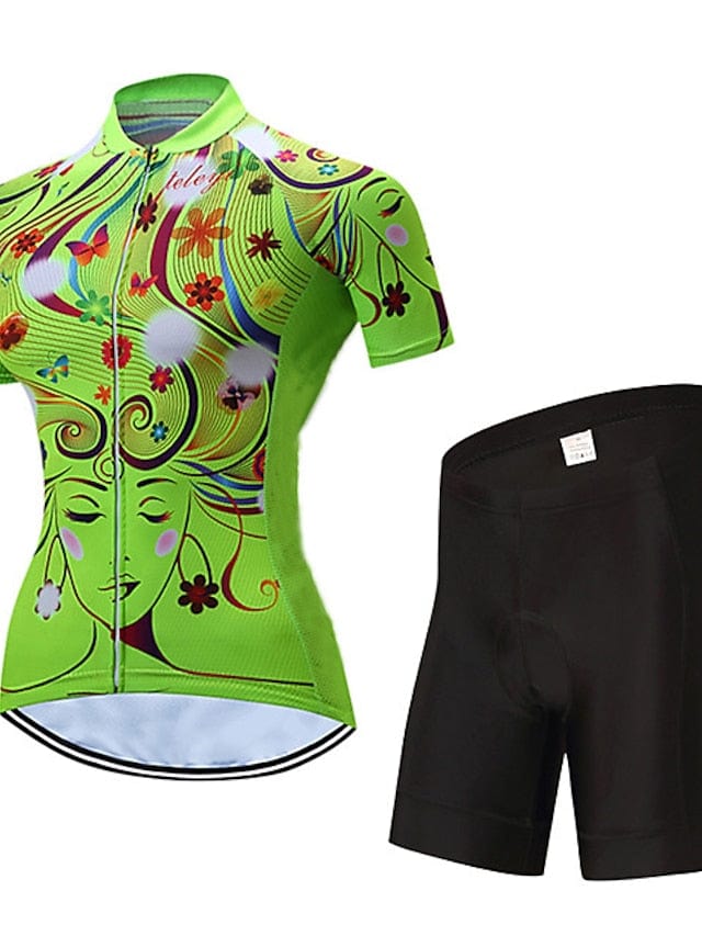 Women's Colorful Floral Cycling Jersey and Shorts Set for Mountain and Road Biking