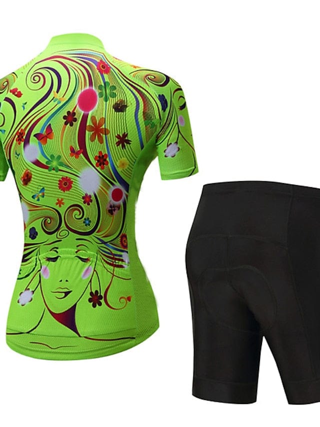 Women's Colorful Floral Cycling Jersey and Shorts Set for Mountain and Road Biking