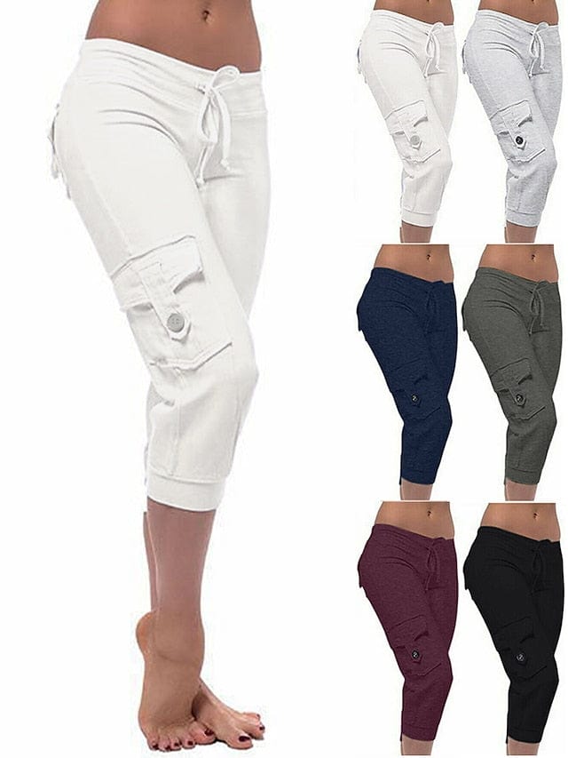 Women's Stylish Capri Pants with Drawstring Waistband and Multiple Pockets for Yoga, Fitness, and Gym Workouts