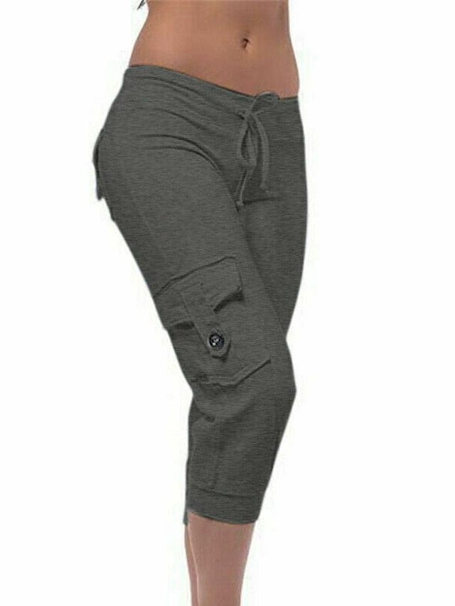 Women's Stylish Capri Pants with Drawstring Waistband and Multiple Pockets for Yoga, Fitness, and Gym Workouts