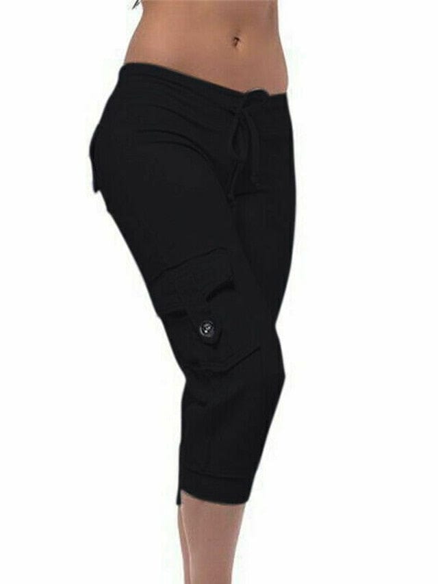 Women's Stylish Capri Pants with Drawstring Waistband and Multiple Pockets for Yoga, Fitness, and Gym Workouts
