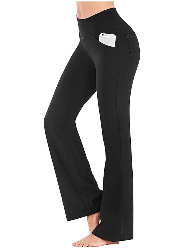 Women's Dark Grey Wine Bootcut Yoga Leggings with Tummy Control and Pockets