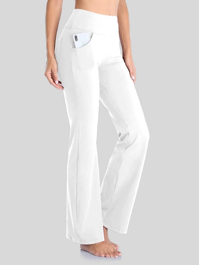 Women's Dark Grey Wine Bootcut Yoga Leggings with Tummy Control and Pockets