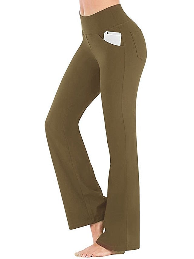 Women's Dark Grey Wine Bootcut Yoga Leggings with Tummy Control and Pockets