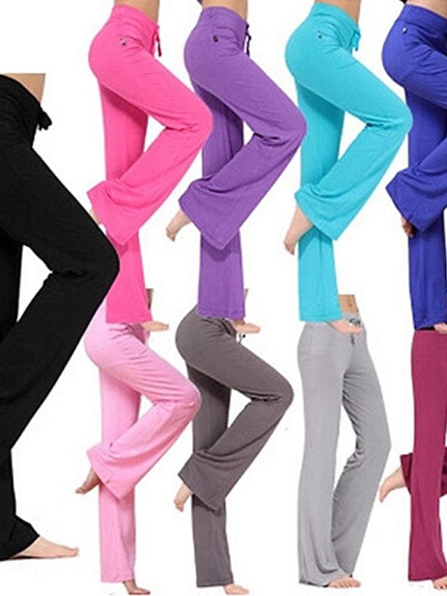 Flare Leg Yoga Pants for Women in White and Black with Drawstring