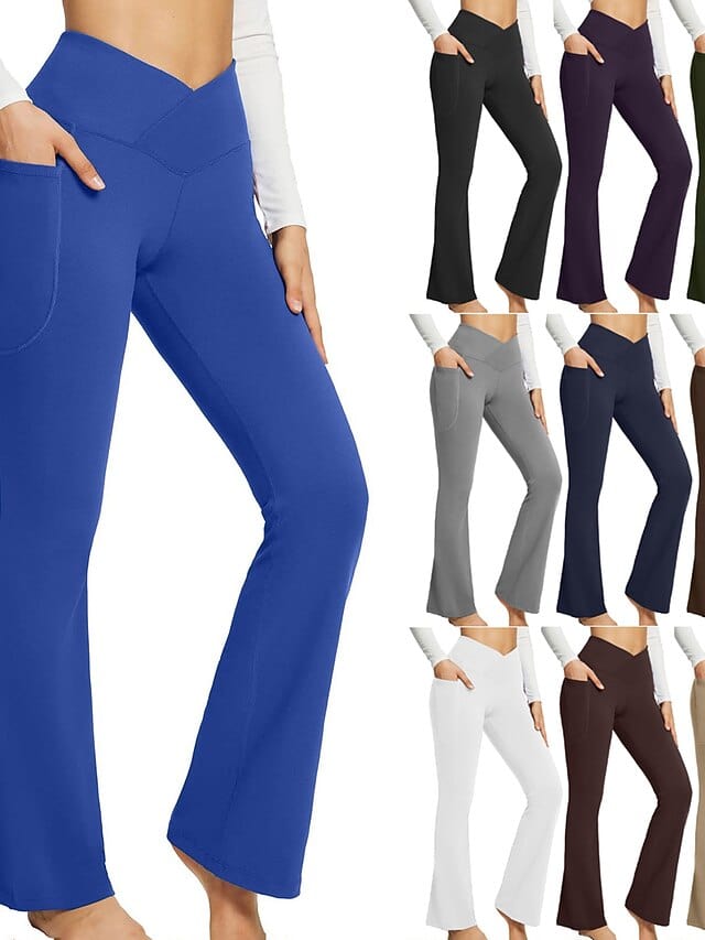 Women's Dark Grey Yoga Fitness Pants with High Waist and Side Pockets