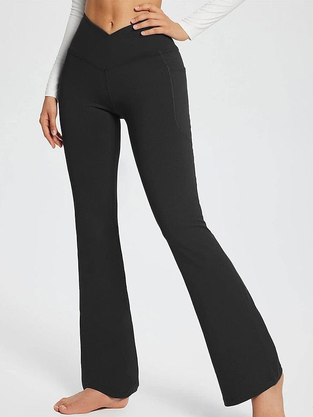 Women's Dark Grey Yoga Fitness Pants with High Waist and Side Pockets