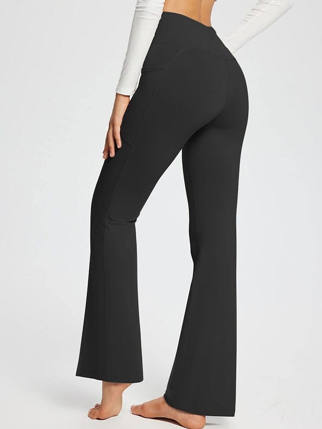 Women's Dark Grey Yoga Fitness Pants with High Waist and Side Pockets