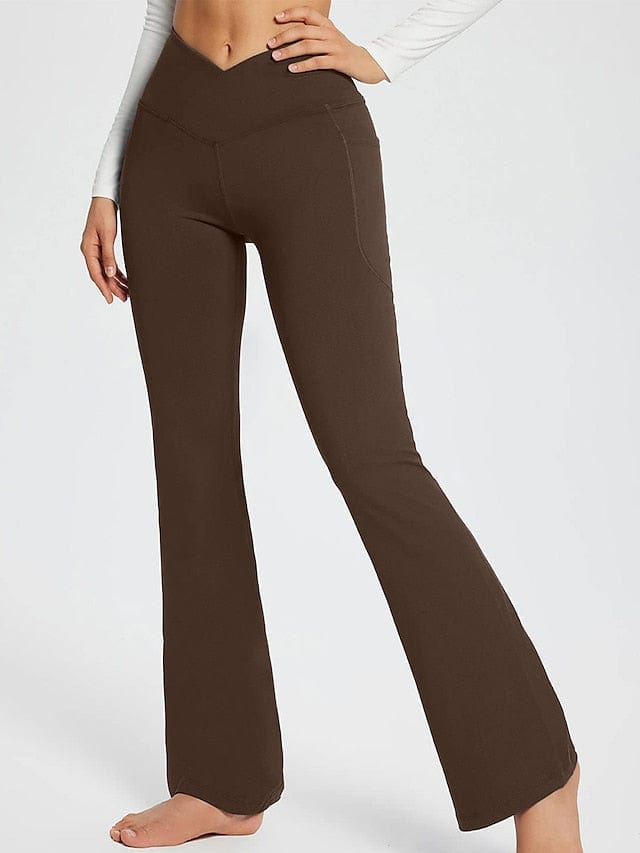 Women's Dark Grey Yoga Fitness Pants with High Waist and Side Pockets
