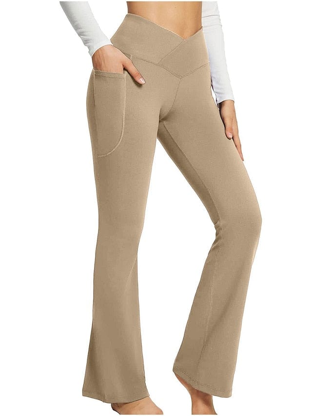 Women's Dark Grey Yoga Fitness Pants with High Waist and Side Pockets