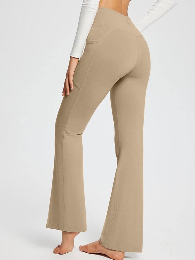 Women's Dark Grey Yoga Fitness Pants with High Waist and Side Pockets