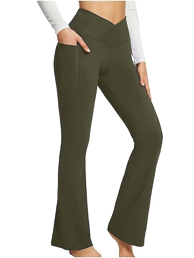 Women's Dark Grey Yoga Fitness Pants with High Waist and Side Pockets