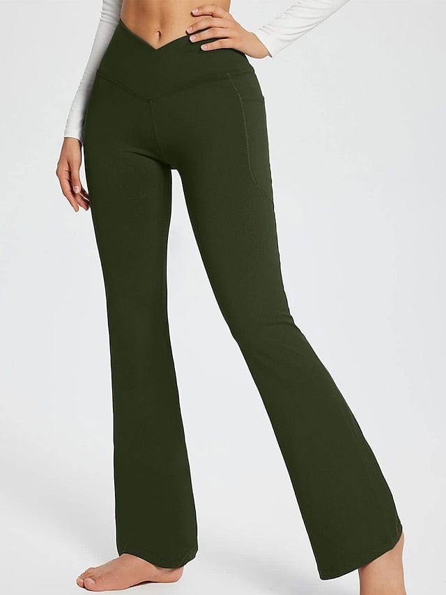 Women's Dark Grey Yoga Fitness Pants with High Waist and Side Pockets