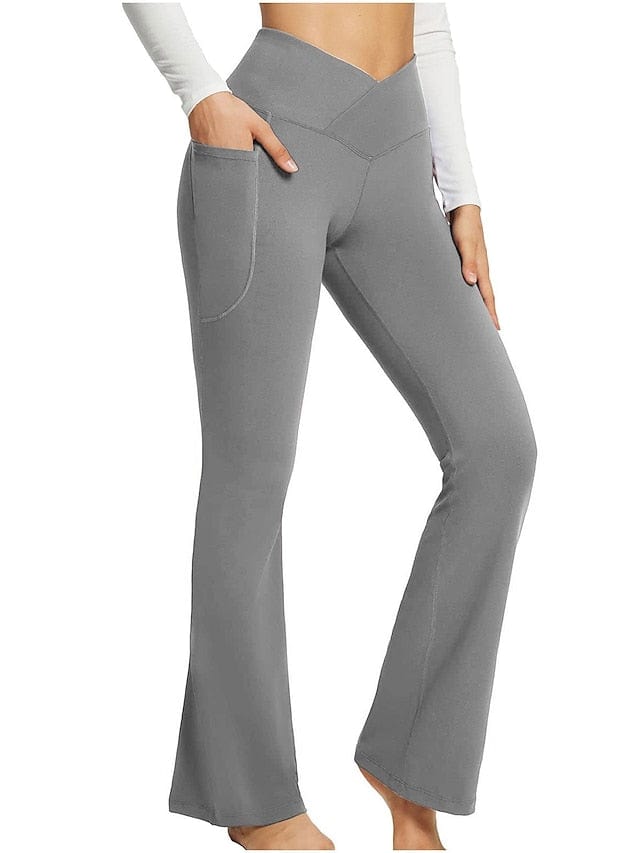 Women's Dark Grey Yoga Fitness Pants with High Waist and Side Pockets