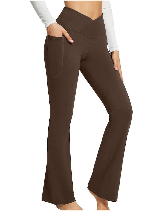 Women's Dark Grey Yoga Fitness Pants with High Waist and Side Pockets