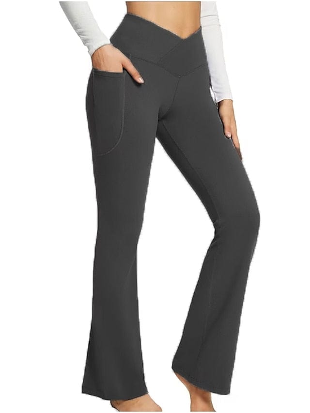 Women's Dark Grey Yoga Fitness Pants with High Waist and Side Pockets