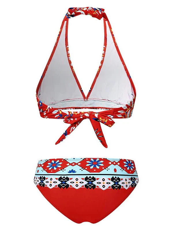Floral Print Halter Neck Bikini Set for Women