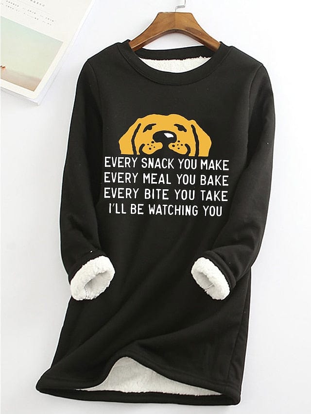 Sherpa Fleece Lined Dog Letter Women's Sweatshirt