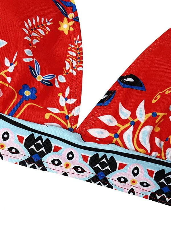 Floral Print Halter Neck Bikini Set for Women