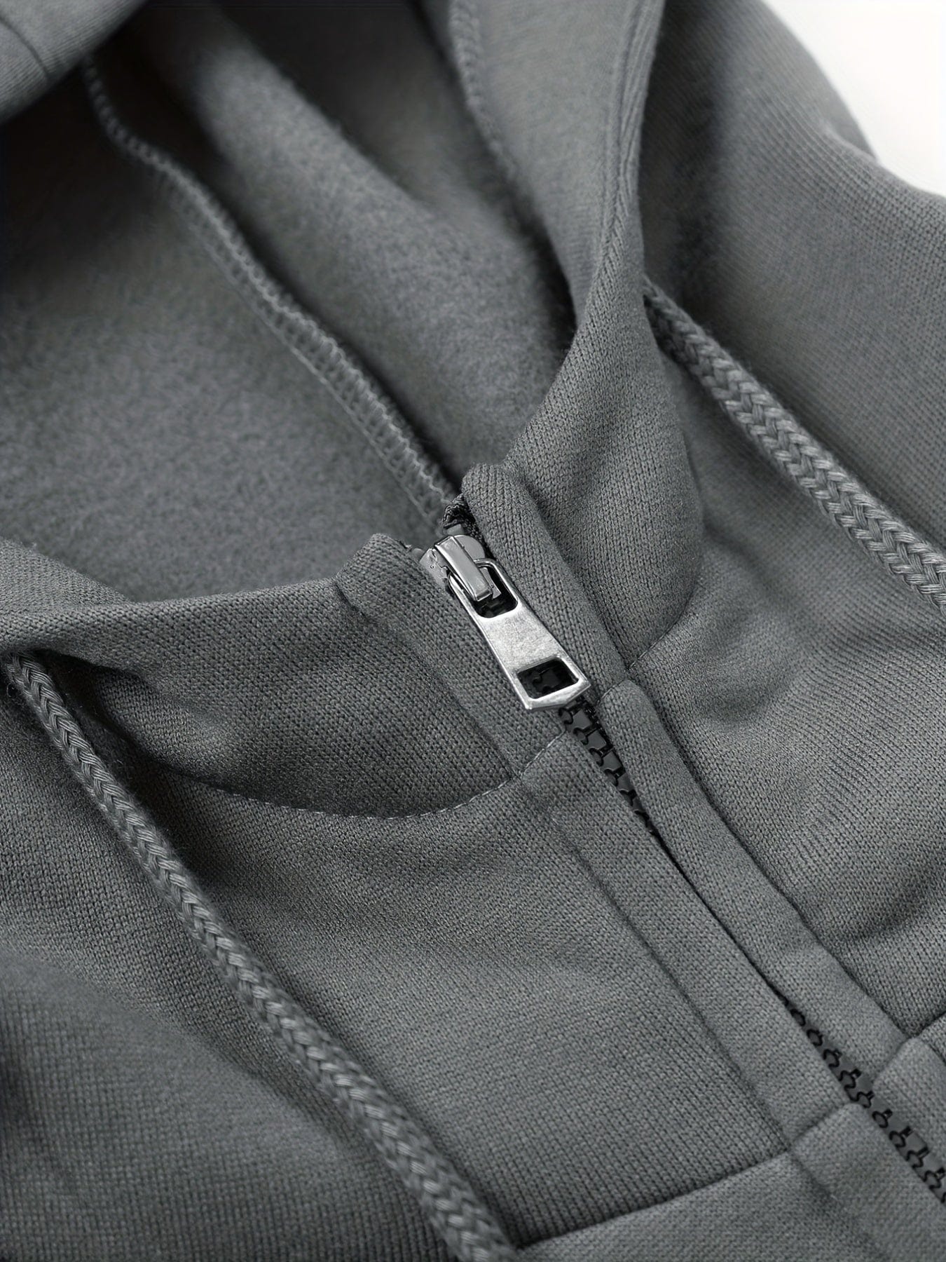Solid Zipper Long Sleeve Drawstring Hooded Sporty Hoodie