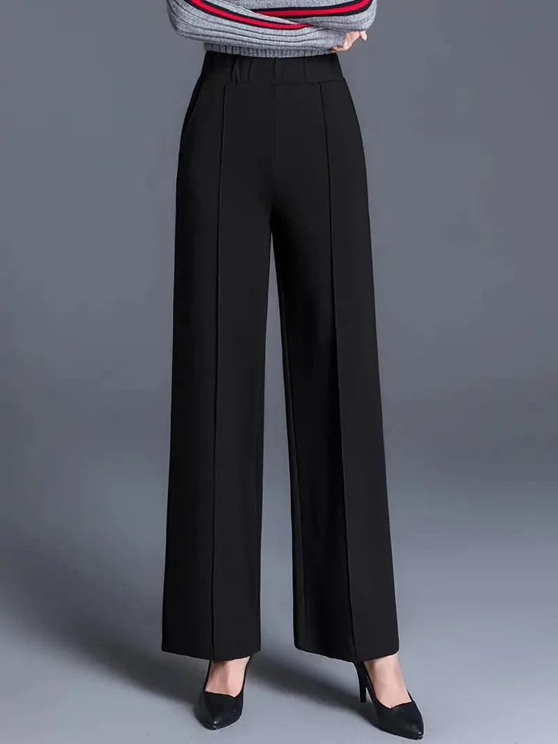 Straight Leg High Waist Trousers with Draped Pockets