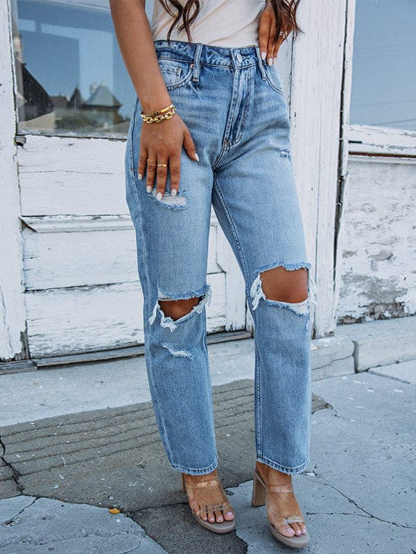 Stylish ladies high-waisted ripped jeans with a touch of modernity and comfort for women