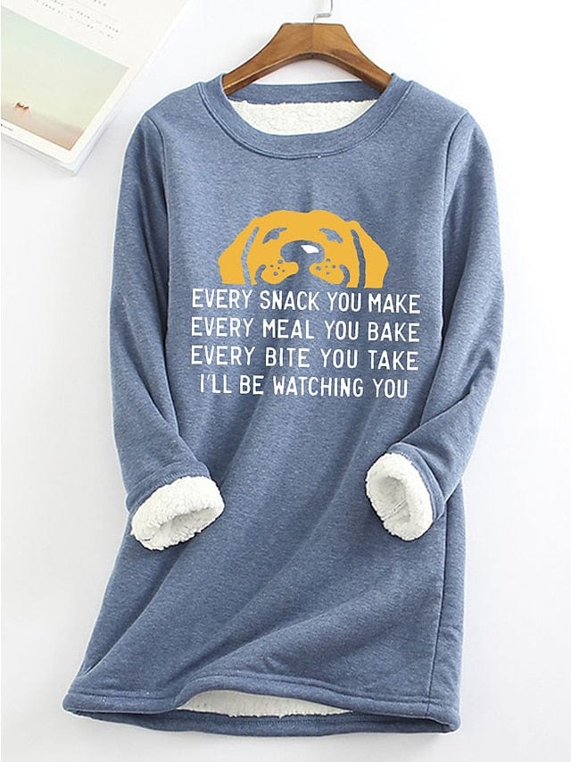 Sherpa Fleece Lined Dog Letter Women's Sweatshirt