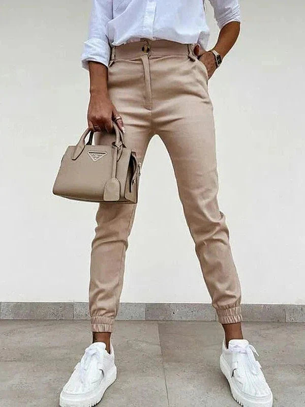 Maillard Women's Cargo Dress Pants - Ankle-Length Cotton Blend- Black and Army Green