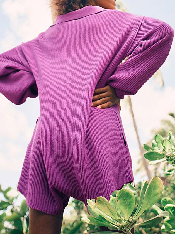 Women's Jumpsuits Deep V Lapel Button Long Sleeve Pocket Jumpsuit