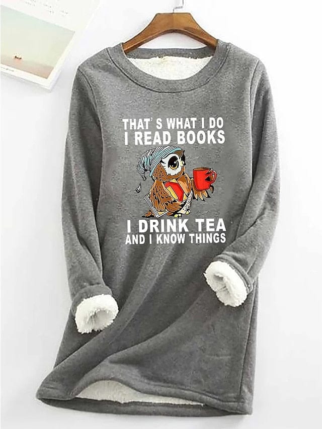 Women's Plus Size Sherpa Fleece Lined Graphic Sweatshirt for Fall & Winter