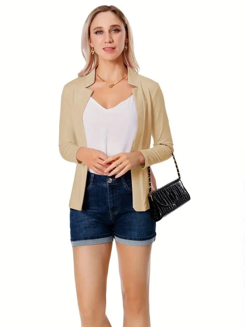 Women's Solid Open Front Blazer with Long Sleeves for Office Wear