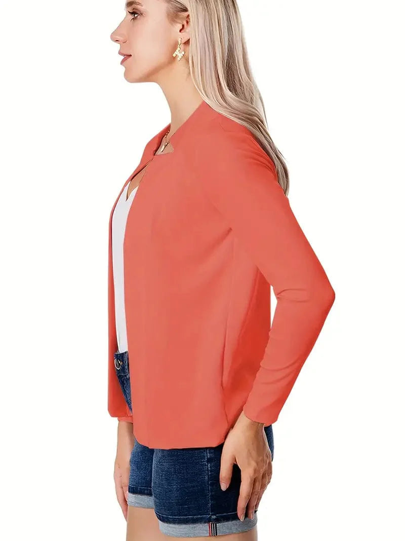Women's Solid Open Front Blazer with Long Sleeves for Office Wear