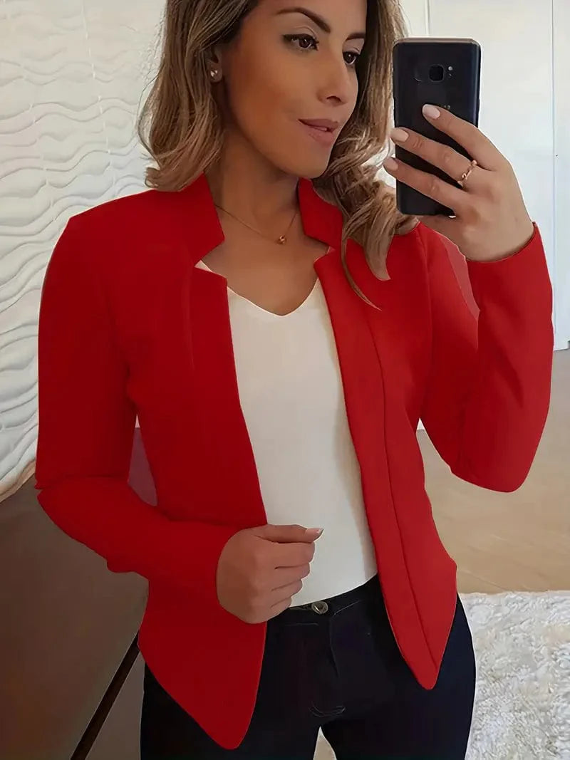 Women's Solid Open Front Blazer with Long Sleeves for Office Wear