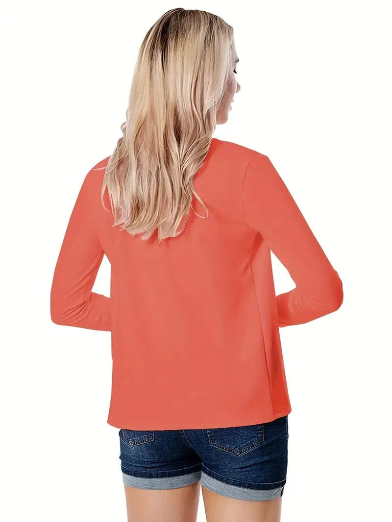 Women's Solid Open Front Blazer with Long Sleeves for Office Wear