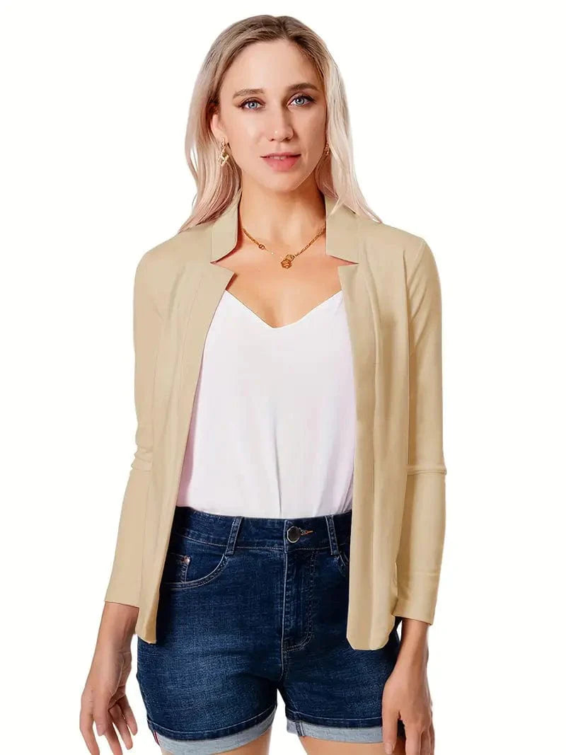 Women's Solid Open Front Blazer with Long Sleeves for Office Wear