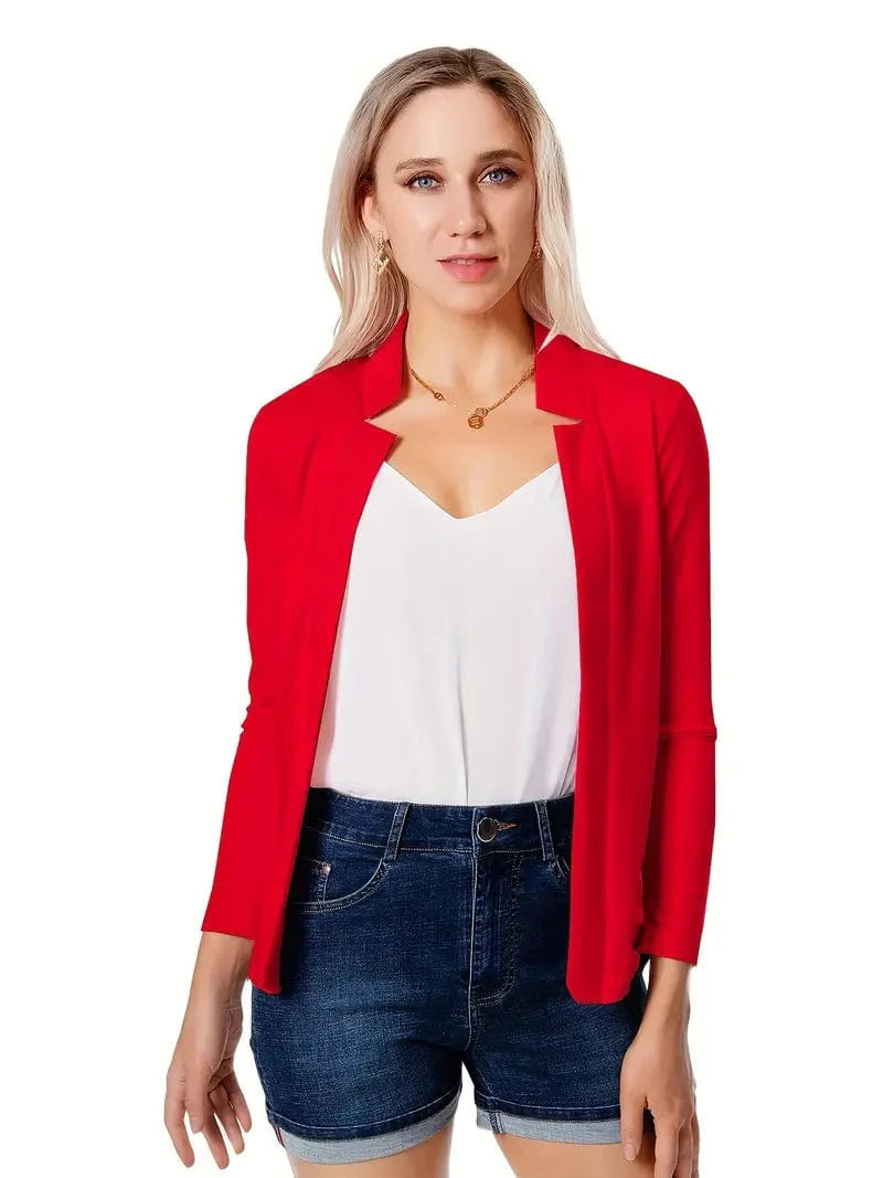 Women's Solid Open Front Blazer with Long Sleeves for Office Wear