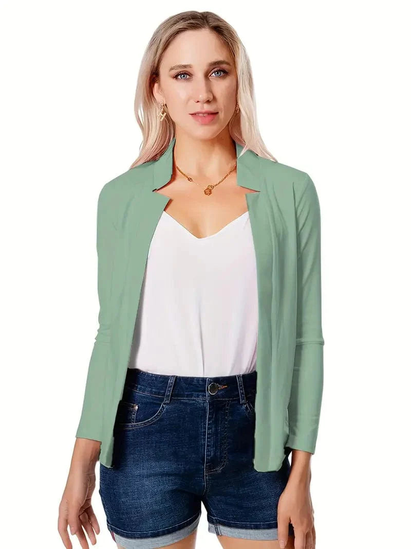 Women's Solid Open Front Blazer with Long Sleeves for Office Wear
