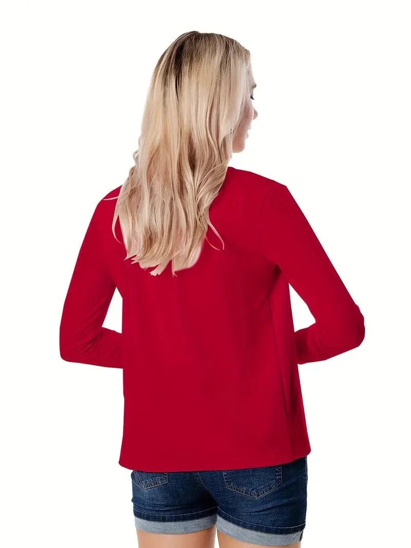 Women's Solid Open Front Blazer with Long Sleeves for Office Wear