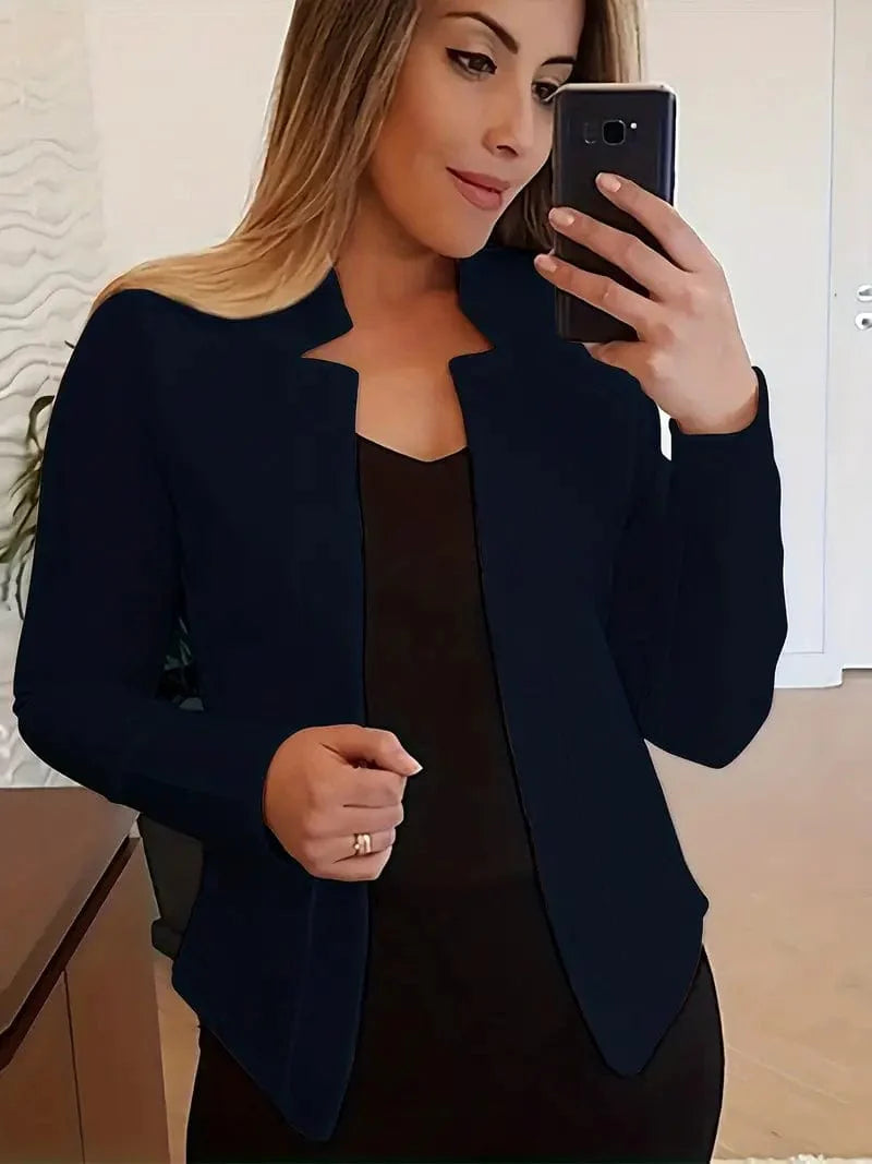 Women's Solid Open Front Blazer with Long Sleeves for Office Wear