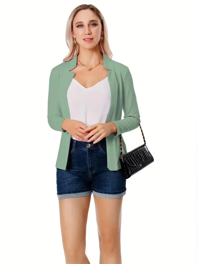 Women's Solid Open Front Blazer with Long Sleeves for Office Wear