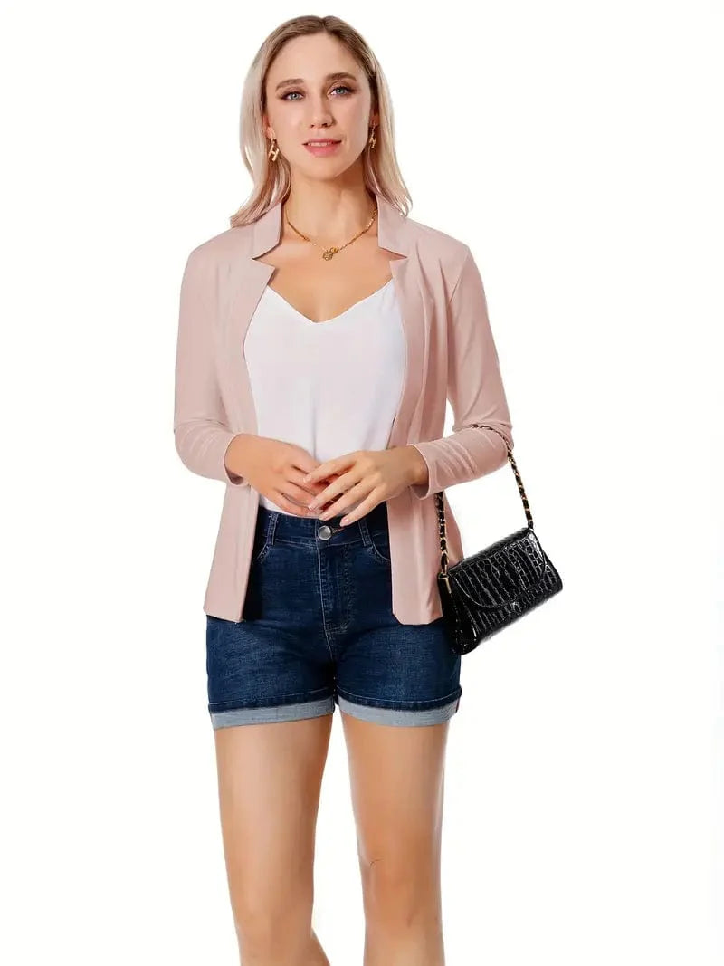 Women's Solid Open Front Blazer with Long Sleeves for Office Wear
