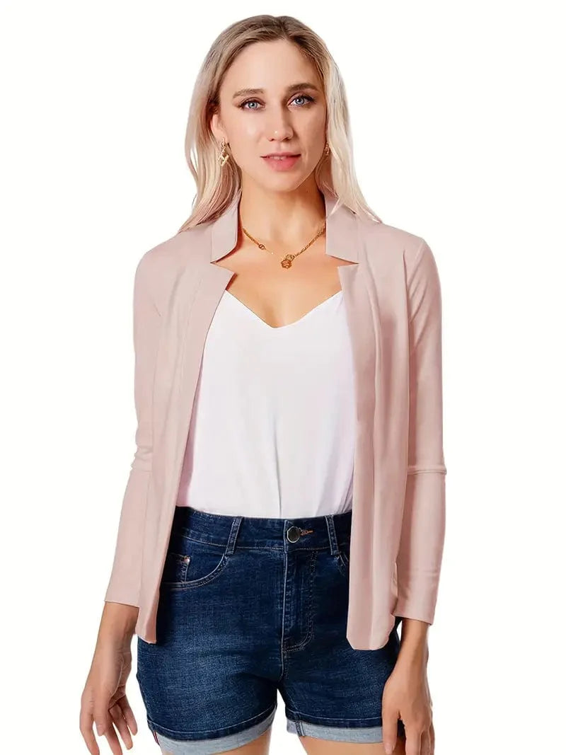Women's Solid Open Front Blazer with Long Sleeves for Office Wear