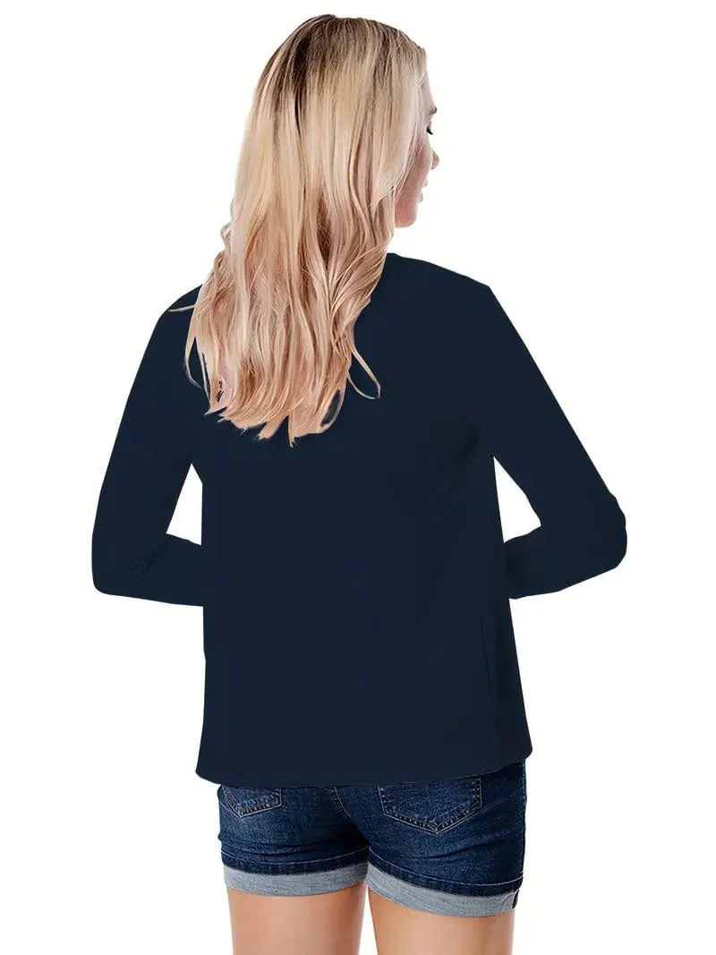 Women's Solid Open Front Blazer with Long Sleeves for Office Wear