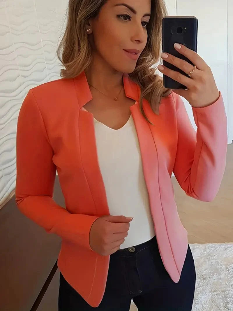 Women's Solid Open Front Blazer with Long Sleeves for Office Wear