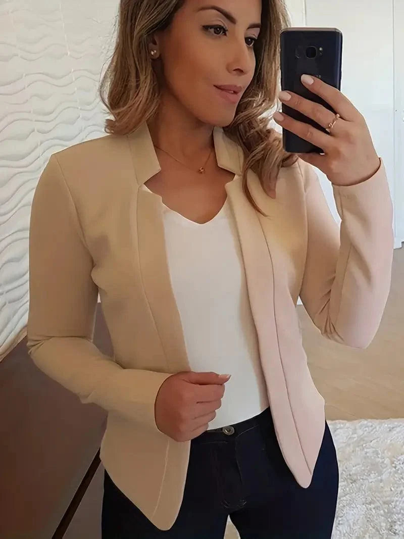 Women's Solid Open Front Blazer with Long Sleeves for Office Wear