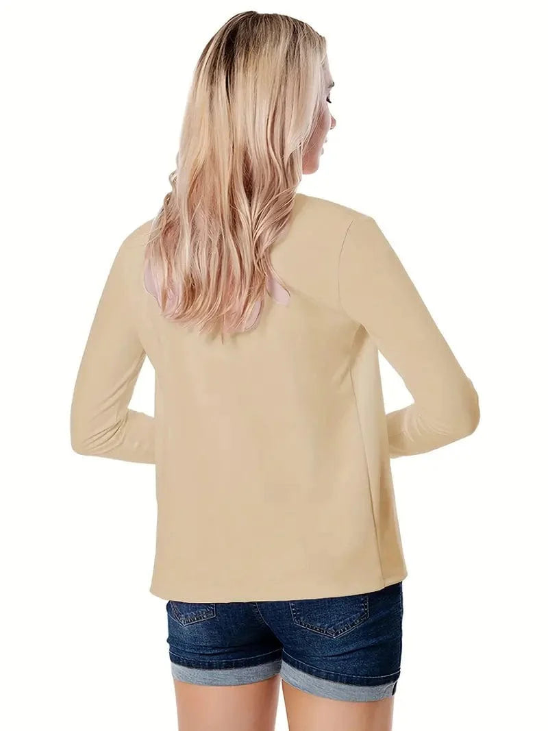 Women's Solid Open Front Blazer with Long Sleeves for Office Wear