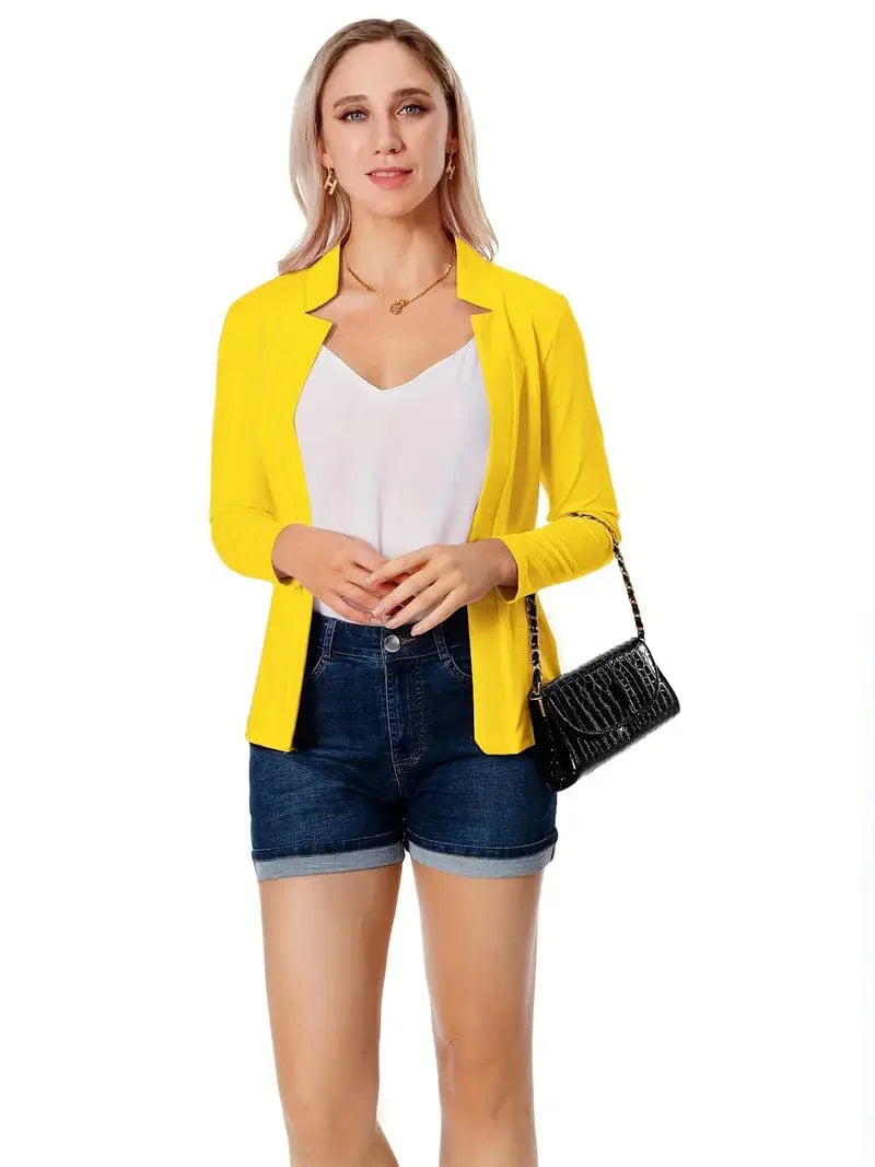 Women's Solid Open Front Blazer with Long Sleeves for Office Wear