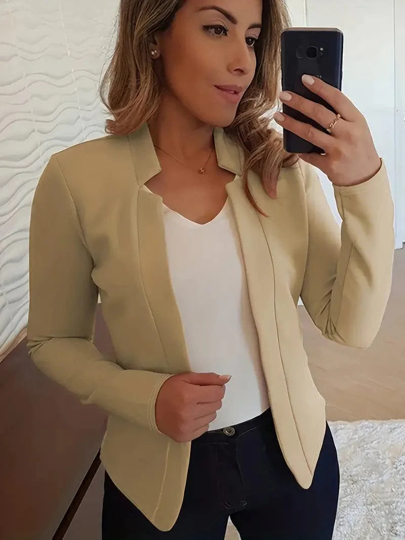 Women's Solid Open Front Blazer with Long Sleeves for Office Wear